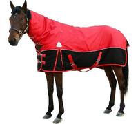 SHAIRMB Mantas De Invierno para Caballos De Verdad, Lonas Impermeables De PoliéSter 1680d con Protector De Cuello, Faja Abdominal Y Faja para La Cola, Manta De Peso Medio,Rojo,EU 155 cm