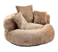 SHAIRMB SillóN Redondo Extragrande, Sofá Cama Individual Tipo Chaise Longue Tapizado con Asiento Profundo, Puf De Chenilla con Cojines, Ideal para Sala De Estar, Dormitorio,Marrón