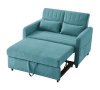 SHAIRMB Sofá Cama Individual Plegable con FuncióN Cama, Sofá Cama Plegable con Cama ExtraíBle, Conjunto De Sofá Individual Multifuncional De Lino con Respaldo Ajustable,Blue Green