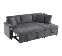 SHAIRMB Sofá Esquinero con FuncióN De Cama,PráCtico Sofá Cama con Estructura De Cama, Sofá Cama con Espacio De Almacenamiento, Puerto De Carga USB Y Compartimento,Gris