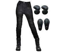 SHAIYOU Pantalones De Moto Para Mujer,Vaqueros De Motociclista Carreras Senderismo Pantalones Con 4 Almohadillas Protectoras Desmontables Y Bolsillos (Negro,L)