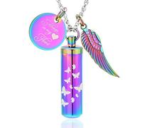 shajwo Collar de cenizas de urna cilíndrica para mujeres y hombres, joyería de cremación de mariposa, colgante de ala de ángel conmemorativo, 0.39”L*1.5”H inch, Acero inoxidable, Sin piedra preciosa