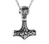shajwo Mjolnir - Collar de urna de martillo de Thors para cenizas para hombre, joyería celta nórdica vikinga, joyería de cremación para mujer, colgante conmemorativo de cenizas, Metal, Acero