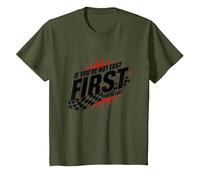 Shake and Bake First Last Racing Fan - Cita Motivacional Camiseta, Niños, Verde Oliva, 8 años