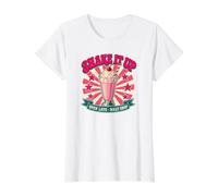 Shake It Up Retro Milkshake Malt Shop - Camiseta de Comedor Camiseta gráfica económica, Mujer, Blanco, M