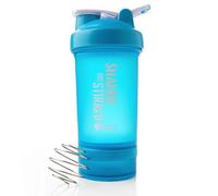 Shake That Weight Coctelera de proteínas de 450 ml, color azul, con accesorio de almacenamiento para proteínas y batidos de dieta, batidora de bolas de alambre, lazo de fijación para bolsa