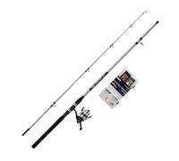 Shakespeare Salt Estuary Enforcer Combo Set; Caña y Carrete Giratorio, Incluye Caja de Aparejos Rígida, Señuelos y Aparejos para Pesca en la Costa y Aguas Cercanas, Azul/Blanco