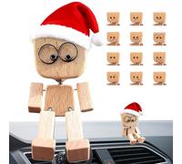 Shaking Wooden Man, Car Dashboard Ornament With Santa Hat, Magnetic Expression Toy, With Movable Head And Base, Fun Car Desktop Decoration, for Console Road Trip Home Living Room Bedroom Study
