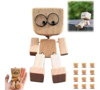 Shaking Wooden Man Figurine, Charming Little Wooden Figure That Sways with 12pcs Magnetic Expressions for Car Dashboard Decor, Creative Wood Desktop Decor Gifts for Wife Daughter