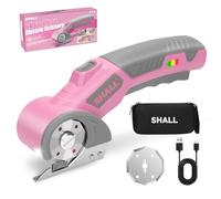 Shall 4V tijeras eléctricas inalámbricas con cierre de seguridad, luz led y cuchilla de reemplazo - Cortador rotativo recargable para tela, cuero, alfombra, cartón y plástico - rosa y gris