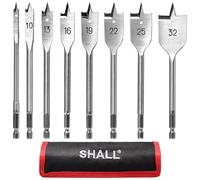 SHALL 8 piezas Juego de Brocas de Pala, vástago hexagonal de cambio rápido de 1/4 de pulgada, Ø 6-32 mm, broca plana para madera, con bolsa de almacenamiento