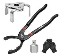 Shall Alicates de filtro de aceite ajustables de 12 pulgadas con 1 llave de filtro de aceite de 3 mandíbulas, Hilo interior de 1/2 pulgadas a hilo exterior de 3/8 pulgadas