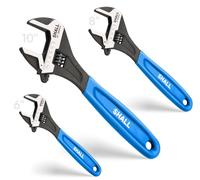 SHALL Juego de llaves ajustables 3 piezas, 25/20/15 cm de acero Cr-V con agarre cómodo, pico ancho óxido negro con escala SAE grabada con láser para garaje, taller y bricolaje, azul oscuro