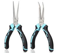 SHALL Juego de mini alicates de punta de aguja de 6 pulgadas, 2 alicates de punta larga y alicates de punta doblada con asas de agarre cómodo, alicates de punta de aguja pequeños no dentados para