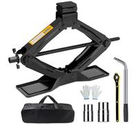 SHALL Kit de gato de tijera de 2 toneladas, base extra larga y ancha, neumático de elevación de 98 mm a 400 mm, juego completo de cambio de neumáticos (trinquete, llave de rueda y guantes) para