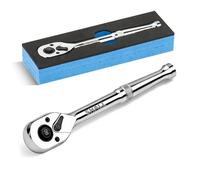 SHALL Manija de trinquete de 1/4 pulgadas, llave de trinquete de 90 dientes de liberación rápida reversible, completamente pulida, aleación cromada