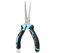SHALL Mini alicates de punta de aguja de 6 pulgadas, alicates de punta larga con asas de agarre cómodas y mandíbulas de acero forjado sin dentar, alicates de punta de aguja pequeños para hacer joyas,