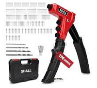 SHALL Remachadora con 200 remaches pop, remachadora con una sola mano con 4 boquillas intercambiables sin herramientas, 4 brocas HSS y funda de transporte, kit de pistola de remache premium para