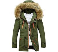 ShallGood Invierno Jacket Manga Larga Abrigo Parka para Hombre Chaqueta con Capucha Prácticos Bolsillos Ejercito Verde EU S