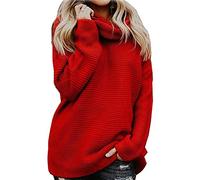 ShallGood - Jersey de punto grueso para mujer, para otoño e invierno, de manga larga, de color liso, holgado, cálido, con cuello vuelto y diseño elegante