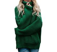 ShallGood Mujer Otoño E Invierno Jersey Long Pullover Suéter Punto Texturizado con Cuello Alto Elegante Clásico Suéter Manga Larga Suelto Jumper Tops Verde ES 36