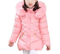 ShallGood Niñas Abrigo Acolchado de Invierno con Capucha de Pelo Chaqueta Caliente de Algodón con Estampado de Letras Largo Parka Calido Abrigos Z2 Rosa 120