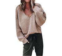 ShallGood Suéteres Mujer Invierno Jersey de Punto Cuello en V Color Sólido Manga Larga Suéter para OtoñO Invierno Camisetas Blusa Pull-Over Suéter Caqui ES 40