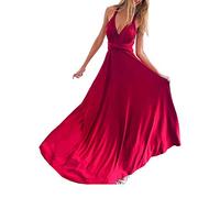 ShallGood Vestido Largo de Fiesta Cóctel Boda para Mujer Dama de Honor Vestido Noche Elegante Sin Respaldo Ajustado Falda Larga Sin Mangas Maxi Vestidos Vino Rojo ES 38