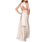 ShallGood Vestido Largo Mujer para Noche y Fiesta Casual Algodón Ropa Top Falda Espalada Descubirta Dama de Honor Sexy y Elegante Verano de Novia Sin Manga Beige ES 42