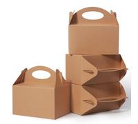 Shallive 50 cajas de regalo de fiesta marrones, bolsas de regalo de caramelos, bolsas de regalo de bricolaje, caja de golosinas a dos aguas de 6 x 3.5 x 3.5 pulgadas para cumpleaños de niños