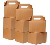 Shallive 50 cajas grandes de regalo de 9 x 6 x 6 pulgadas, cajas de regalo con asa, cajas de almuerzo de papel kraft, bolsas de regalo de papel reciclado, cajas de galletas, cajas de bienvenida,