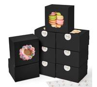 Shallive Cajas pequeñas de galletas de 4 pulgadas, 100 unidades, color negro, cajas de panadería con ventana para regalo de graduación, latas para llevar para rebanadas de pasteles, macarrones, donas,