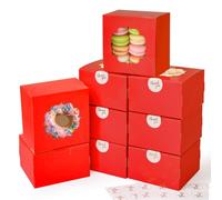 Shallive Cajas pequeñas de galletas de 4 pulgadas, 25 unidades, color rojo, cajas de panadería con ventana para regalo de Navidad, latas para llevar para rebanadas de pasteles, macarrones, donas