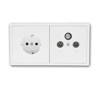 SHALLOW combinación de toma de antena y toma, blanco, con marco doble, 152x80x35mm, diseño minimalista, apto para tomas de pared huecas de Ø 68mm