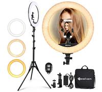 ShallWe - Anillo de luz para Selfie de 8 Pulgadas con Soporte de trípode y Soporte para teléfono Celular para transmisión en Vivo/Maquillaje, Mini luz LED para Video/fotografía de Youtube Compatible