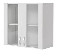 Shally Dogan Armario Colgante de Cocina con Cristal, Armario suspendido de Pared acristalada de Madera, Dos Puertas, 1 Estante y 2 Compartimentos, Armario Espacioso Resistente,Blanco, 80 x 32 x 72cm