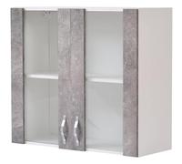 Shally Dogan Armario Colgante de Cocina con Cristal, Armario suspendido de Pared acristalada de Madera, Dos Puertas, 2 Compartimentos, Armario Espacioso Resistente, Gris Cemento, 80 x 32 x 72 cm
