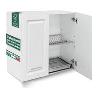 Shally Dogan Armario escurreplatos con Bandeja antigoteo de Cocina Design Boiserie, Mueble de Pared de Madera Resistente, Armario suspendido con Dos Puertas y Dos estantes, 80 x 32 x 72 cm (Blanco