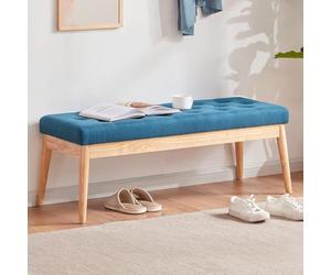 Shally Dogan - Banco de tela con estructura de madera, baúl otomano acolchado de alta densidad para dormitorio, entrada, oficina, dormitorio, salón, sala de estar, banco otomano, relleno de alta