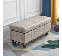 Shally Dogan Baúl contenedor de Interior con Asiento Acolchado, Revestimiento de Piel sintética de Nobuk, puf reposapiés para Dormitorio, salón, Banco Taburete 80 x 40 x 43 cm (Caqui)