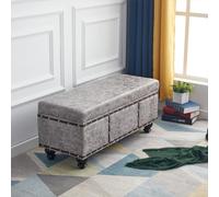 Shally Dogan Baúl contenedor de Interior con Asiento Acolchado, Revestimiento de Piel sintética de Nobuk, puf reposapiés para Dormitorio, salón, Banco Taburete 80 x 40 x 43 cm (Gris)