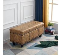 Shally Dogan Baúl de Almacenamiento de Interior con Asiento Acolchado, Revestimiento de Piel sintética, puf reposapiés para Dormitorio, salón, Banco Taburete 80 x 40 x 43 cm (Mostaza)