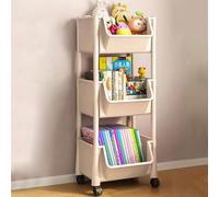 Shally Dogan Carro Multiusos para revistas y Juegos de Ahorro de Espacio con Ruedas giratorias de 360 °, Carrito de Almacenamiento Delgado de 3 estantes, Ideal para Libros, revistas, Juguetes (Beige)