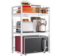 Shally Dogan Estante Extensible para microondas de Acero para Ahorrar Espacio, estantería Doble con 2 estantes para Especias, Mueble Organizador con Ganchos y Patas Antideslizantes, diseño Moderno