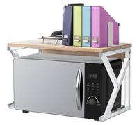 Shally Dogan Estantería de Cocina con 1 Estante, Soporte Antideslizante para microondas de Acero y Madera, estantería de Cocina con 1 Estante, Unidad de estantes Antideslizantes, Estante Multiusos de