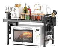 Shally Dogan Estantería extensible para microondas de acero con estante, estante organizador con estante y estante para especias y cubiertos de cocina, mueble con patas antideslizantes