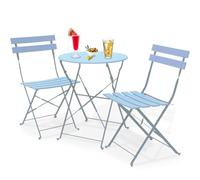 Shally Dogan Juego de 3 Piezas de jardín Plegable Modelo París, Mesa con 2 sillas de Acero, Muebles Que ahorran Espacio para bistró, balcón, Patio, terraza, Exterior, Bar Doble (Azul)