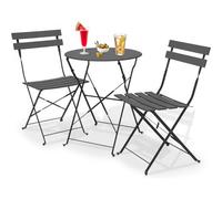 Shally Dogan Juego de 3 piezas de jardín plegable modelo París, mesa con 2 sillas de acero, muebles que ahorran espacio para bistró, balcón, patio, terraza, exterior, bar doble (antracita)