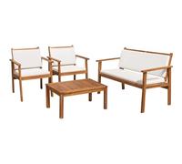 Shally Dogan Juego de mesa baja para patio + 2 sillas + 1 sofá, muebles resistentes a los rayos UV para exterior, balcón, jardín, terraza, bistró, mesa con sillones (acacia con cojines)