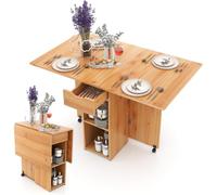 Shally Dogan Mesa de Comedor Plegable para Ahorrar Espacio con Ruedas, Escritorio Plegable con 2 estantes y 1 cajón, diseño Moderno, Multiusos, Ideal para casa, Oficina, 120 x 77 x 75 cm (Madera)
